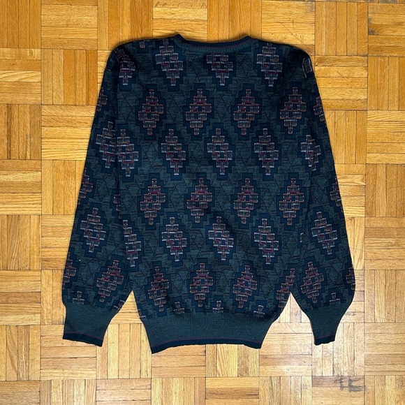 Tricots St Raphael Medium Vintage 1990's Green/Black/Brown Medium Wool Sweater - Picture 2 of 5